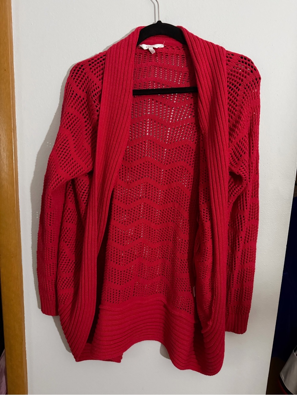 Candie's Bright Red Open-Front Crochet Cardigan